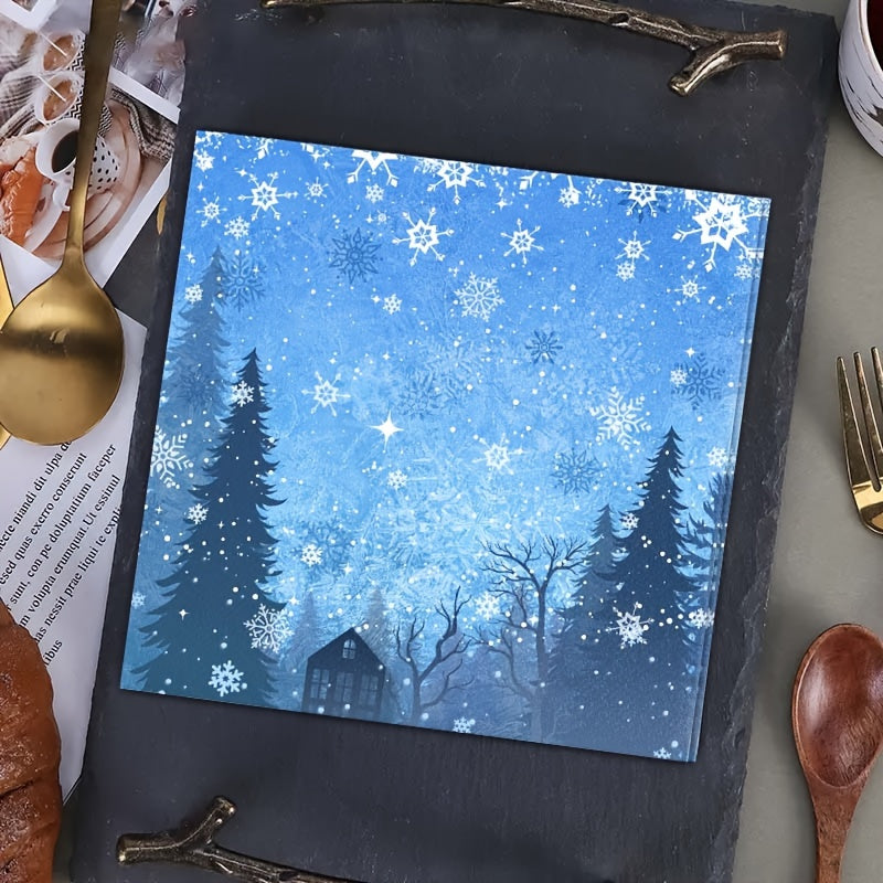 Set of 20 Blue Snowflake Paper Napkins for Winter Christmas or Birthday Party