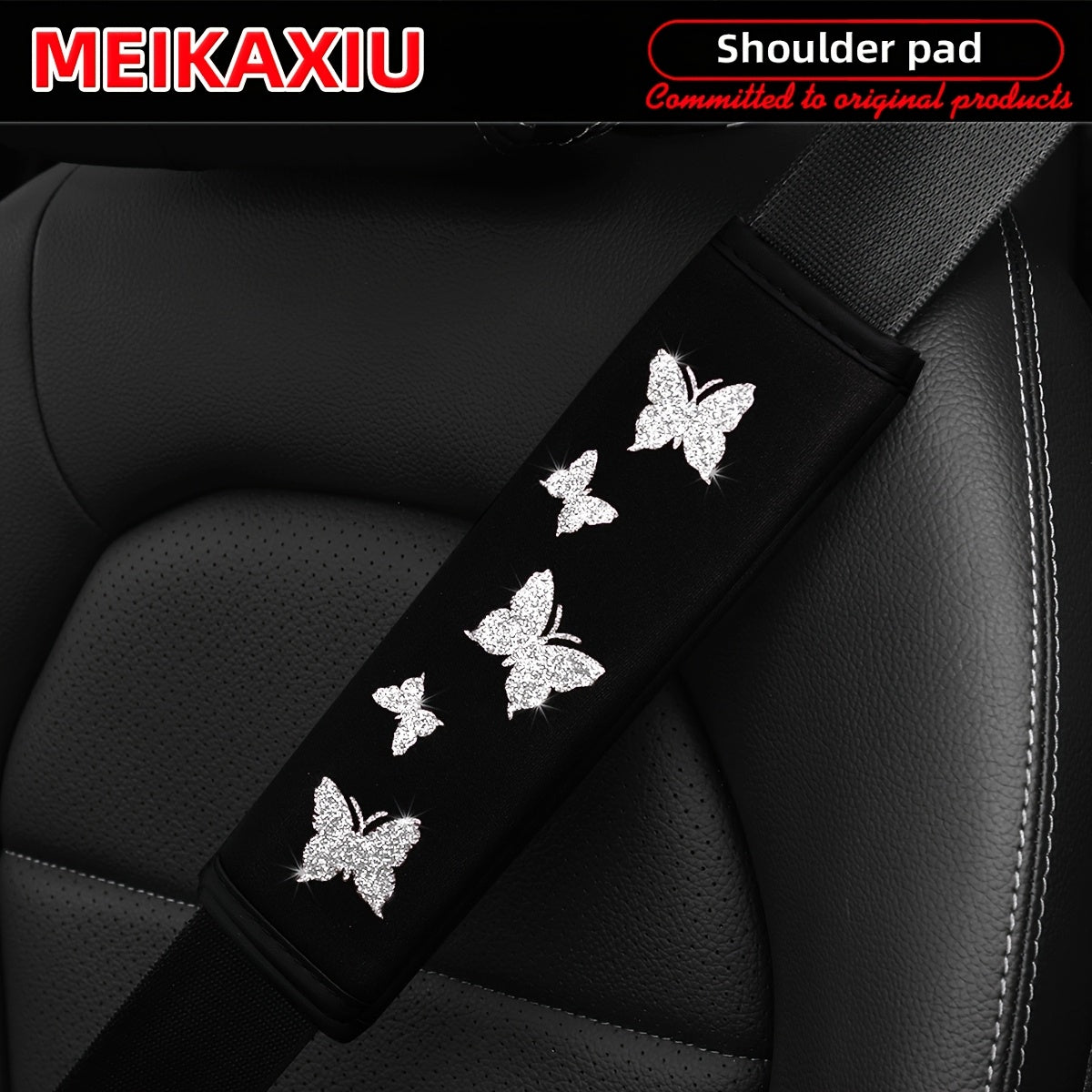 Pink Butterfly Car Seat Belt Cover Sponge Filled Shoulder Pad Safety Belt Protector