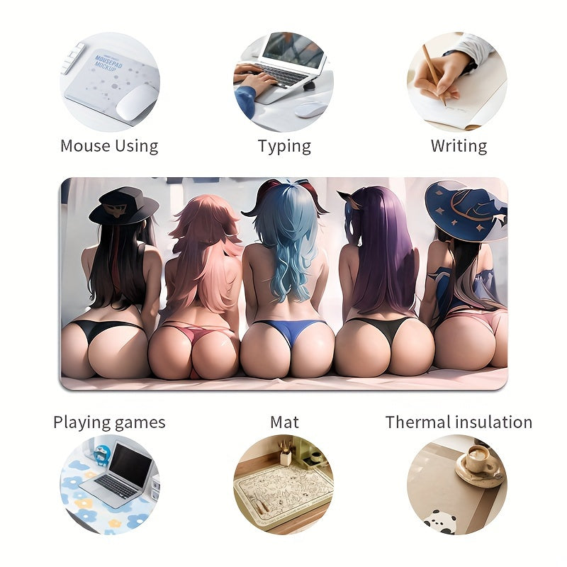 Katta, qalin, suvga chidamli anime qiz silueti o'yin sichqonchasi padini o'yinchilar va ofis ishlari uchun sirpanmaydigan asos va silliq yuzasi bilan.