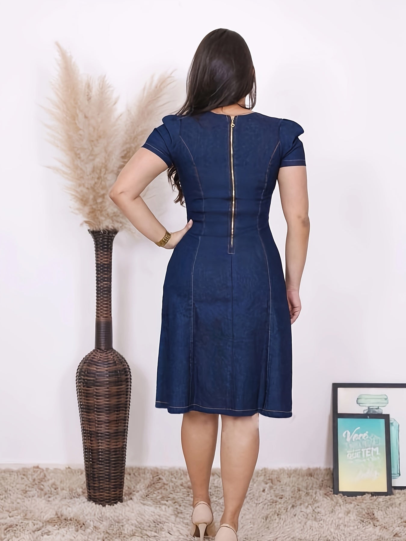 Women's Plus Size Denim V-Neck Fashion Skirt Blue Size Plus