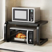 Qopqog'li metall oshxona saqlash racki, mikroto'lqinli pech va guruch pishirgich uchun, ikki qavatli, qora