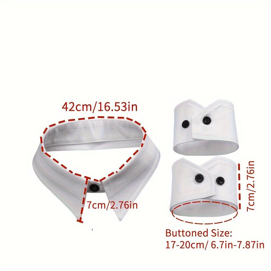 Men's White Collar and Cuff Set Made of High-Quality Nylon for Festive Wear