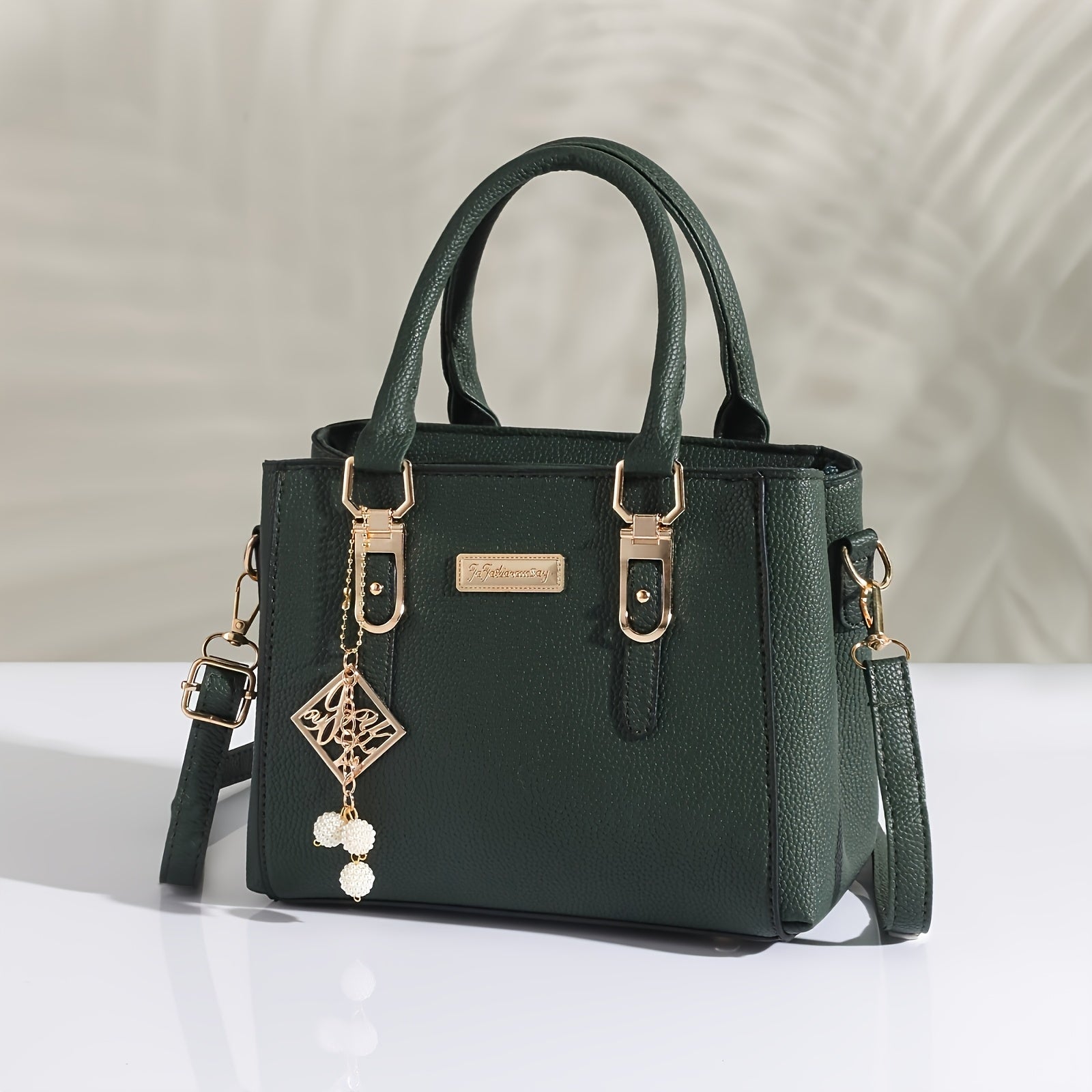 Black Lychee Pattern Tote Bag with Adjustable Strap for Daily Use