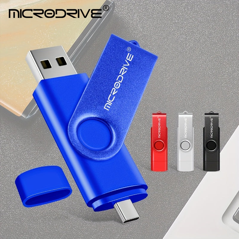Unidad USB 2.0 de 4GB a 128GB con diseño metálico giratorio compatible con Type-C para Android Negro Azul