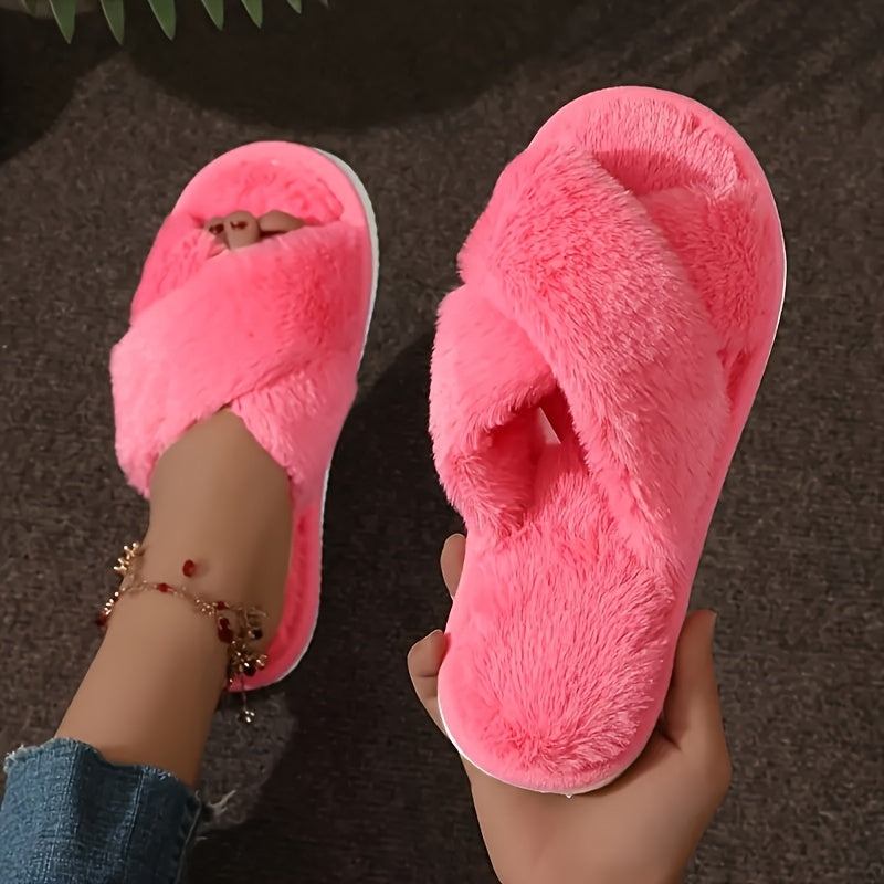Women’s Plush Indoor Outdoor Slippers Non-Slip Warm House Shoes Black Red Pink Green Beige