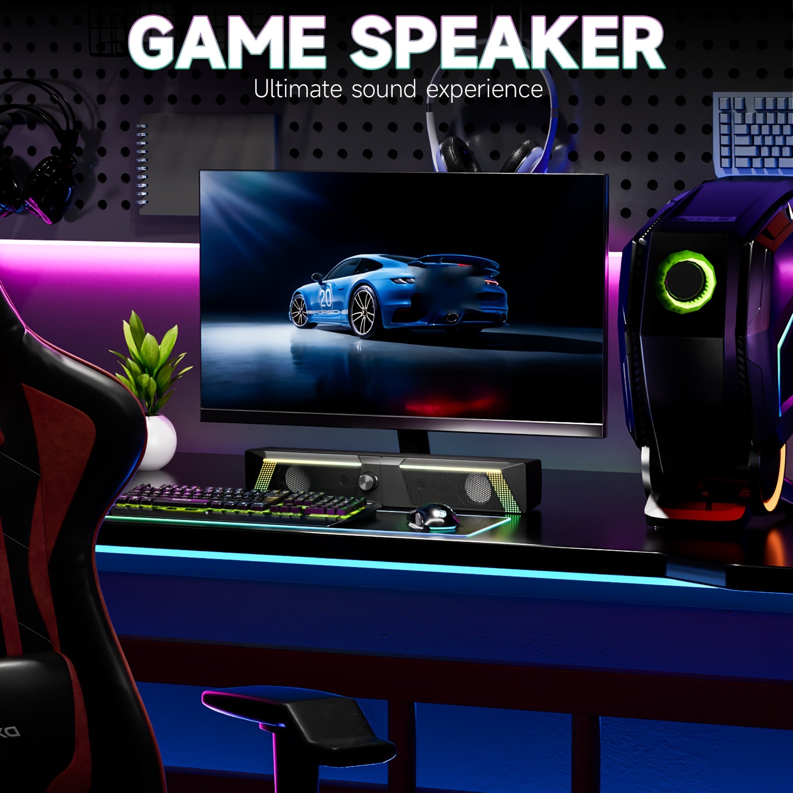 2-in-1 Computer Speaker with Iron Mesh and RGB Light for Gaming and Music