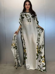 Women's Abaya Maxi Dress Floral Green White Black Modest Muslim Formal Wear