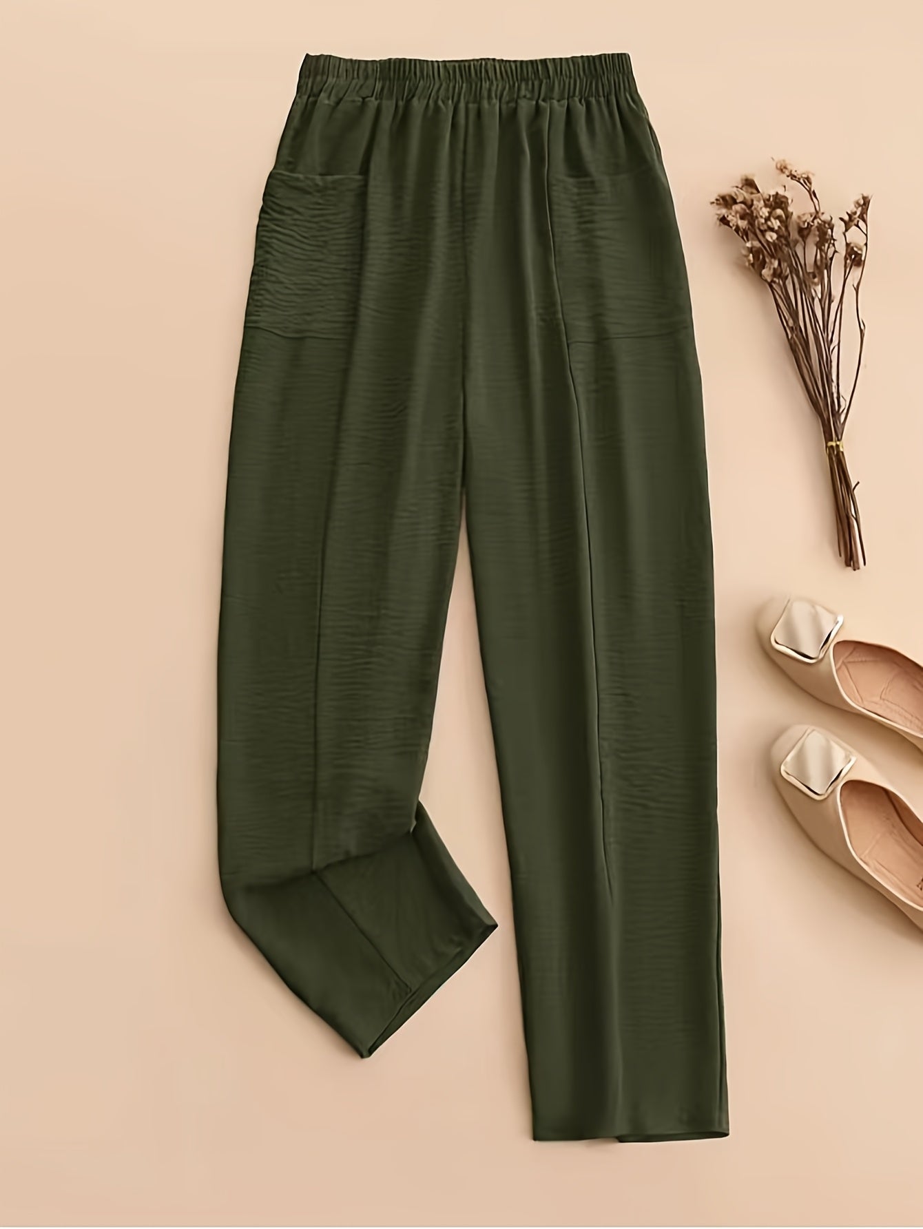 Pantalones rectos de cintura elástica para mujer talla plus, casuales para verano y otoño