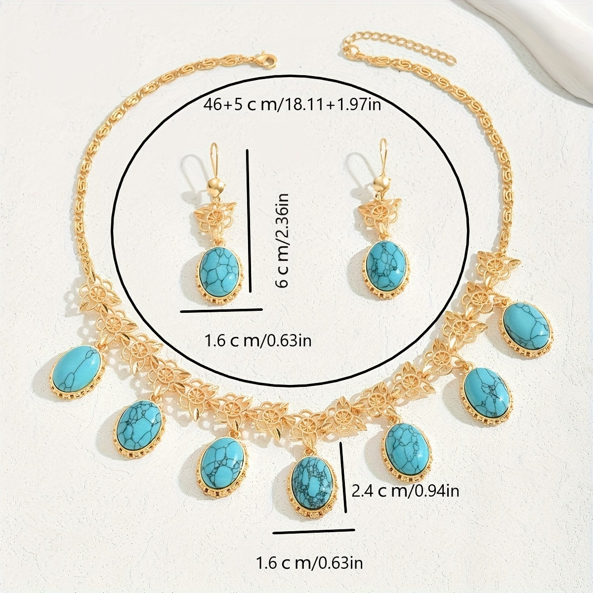 Elegant Bohemian Jewelry Set for Women with Multi-Pendant Stone Earrings and Necklace