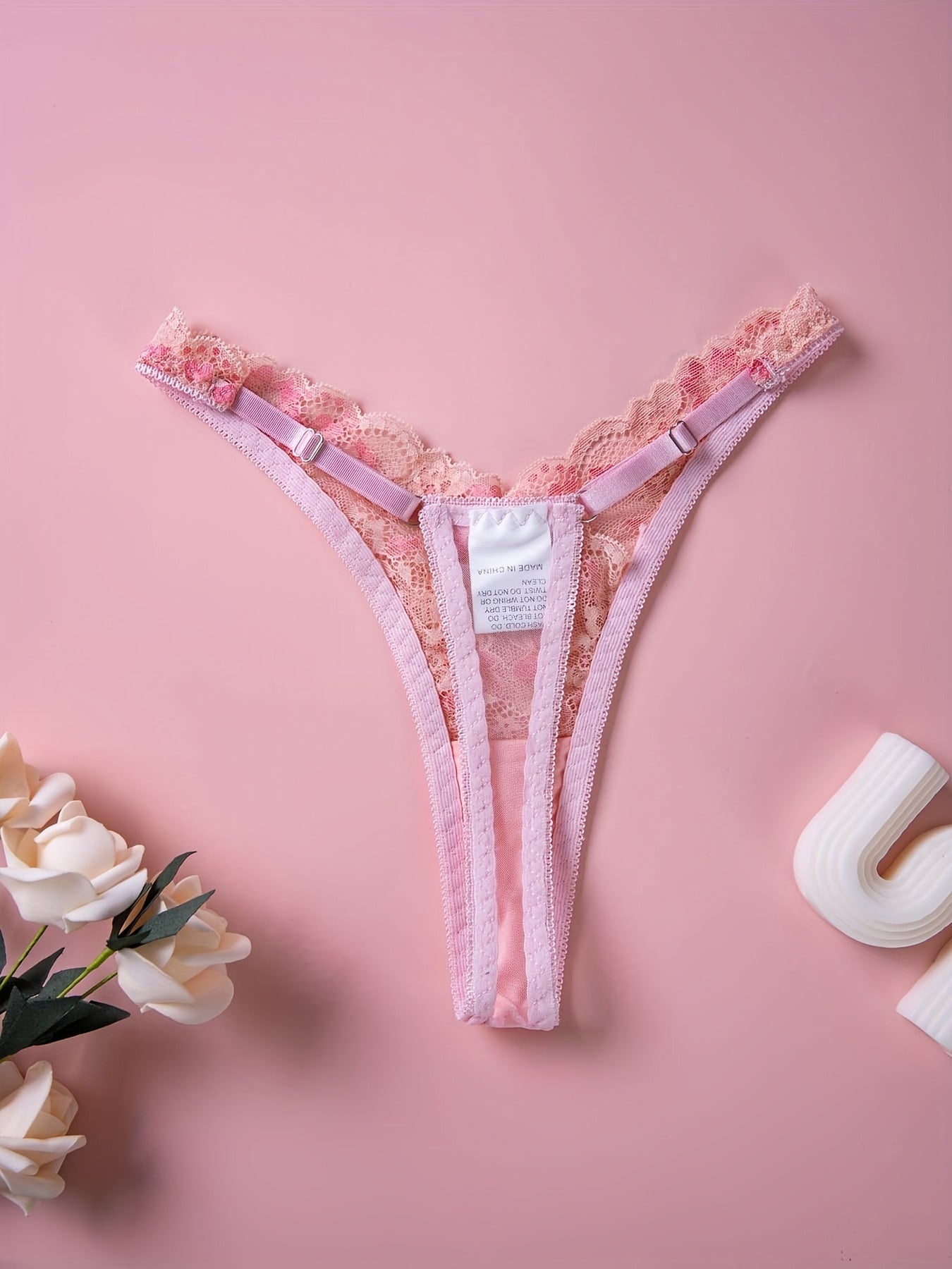 Women's Floral Lace Thong and Bow Tie Panties Lingerie