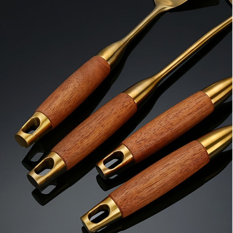 Set of 6 Golden Stainless Steel Kitchen Utensils Spatula Ladle Slotted Turner