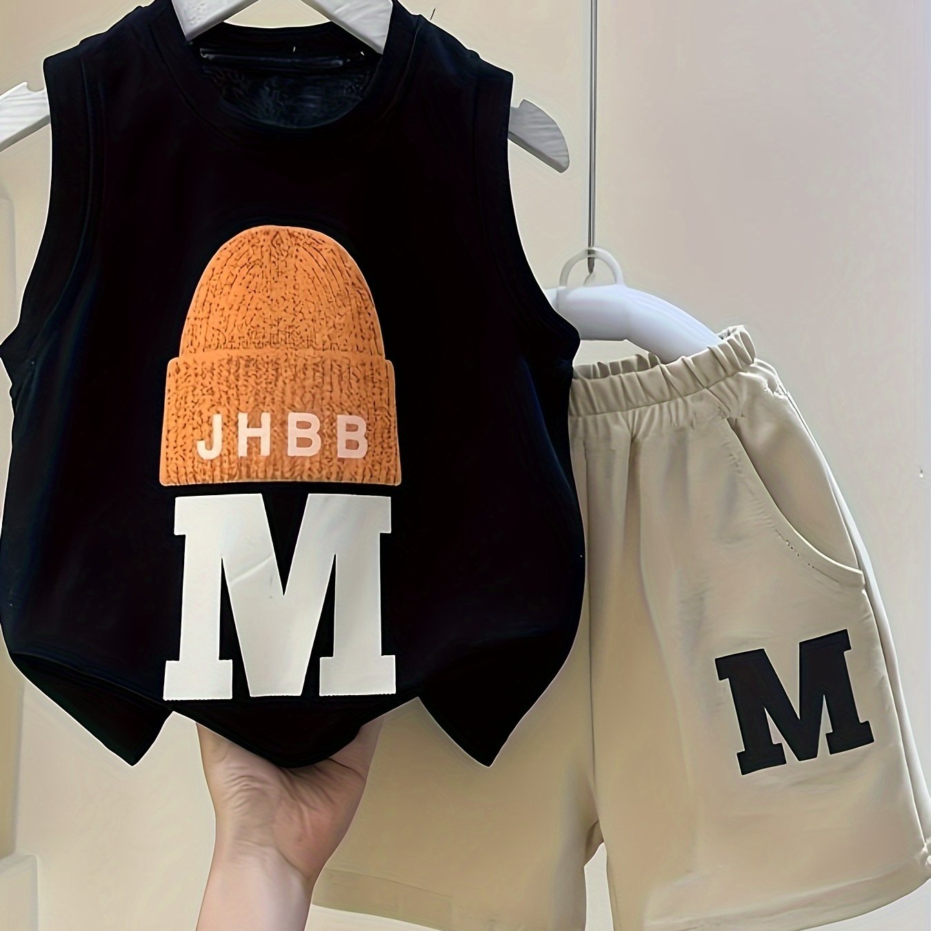 Baby Boy Summer Outfit 2-Piece Cotton Set Sleeveless Vest Shorts Green Beige