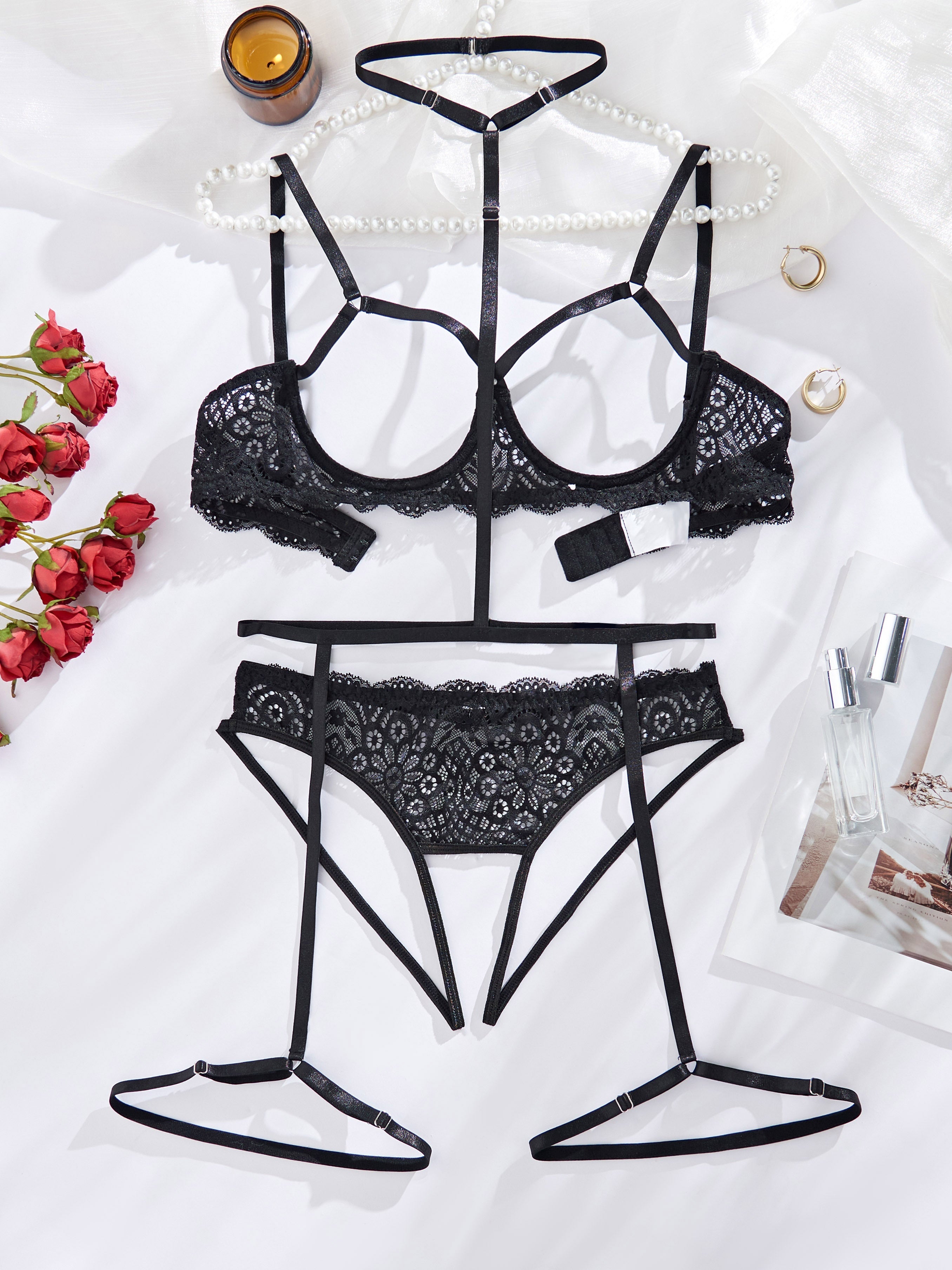 Black Lingerie Set with Steel Ring and Adjustable Straps