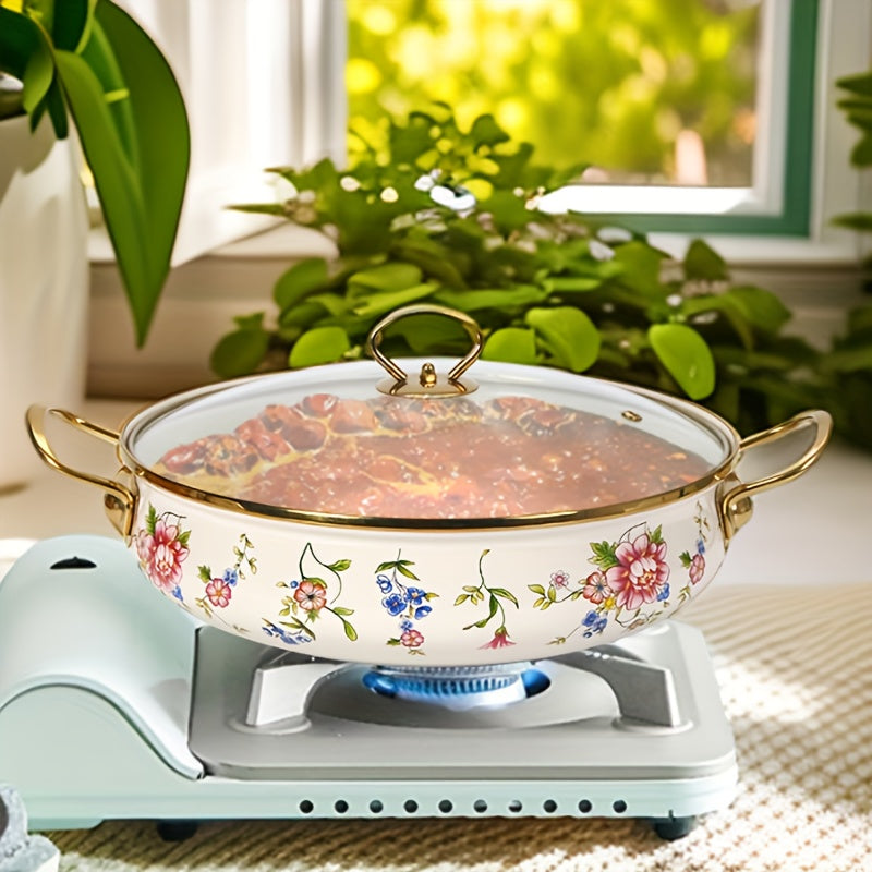 Enamel Porcelain Plate Set Three Flower Colors Golden Borders Kitchen Decor