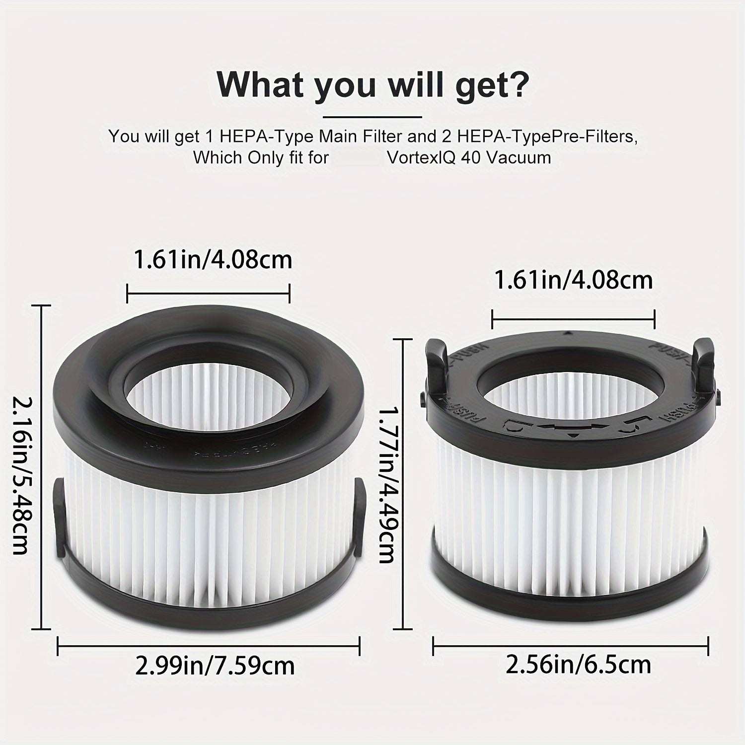 Vortex IQ 40 HEPA oldindan filtrlash uchun ikki qismli changyutgich filtrlari