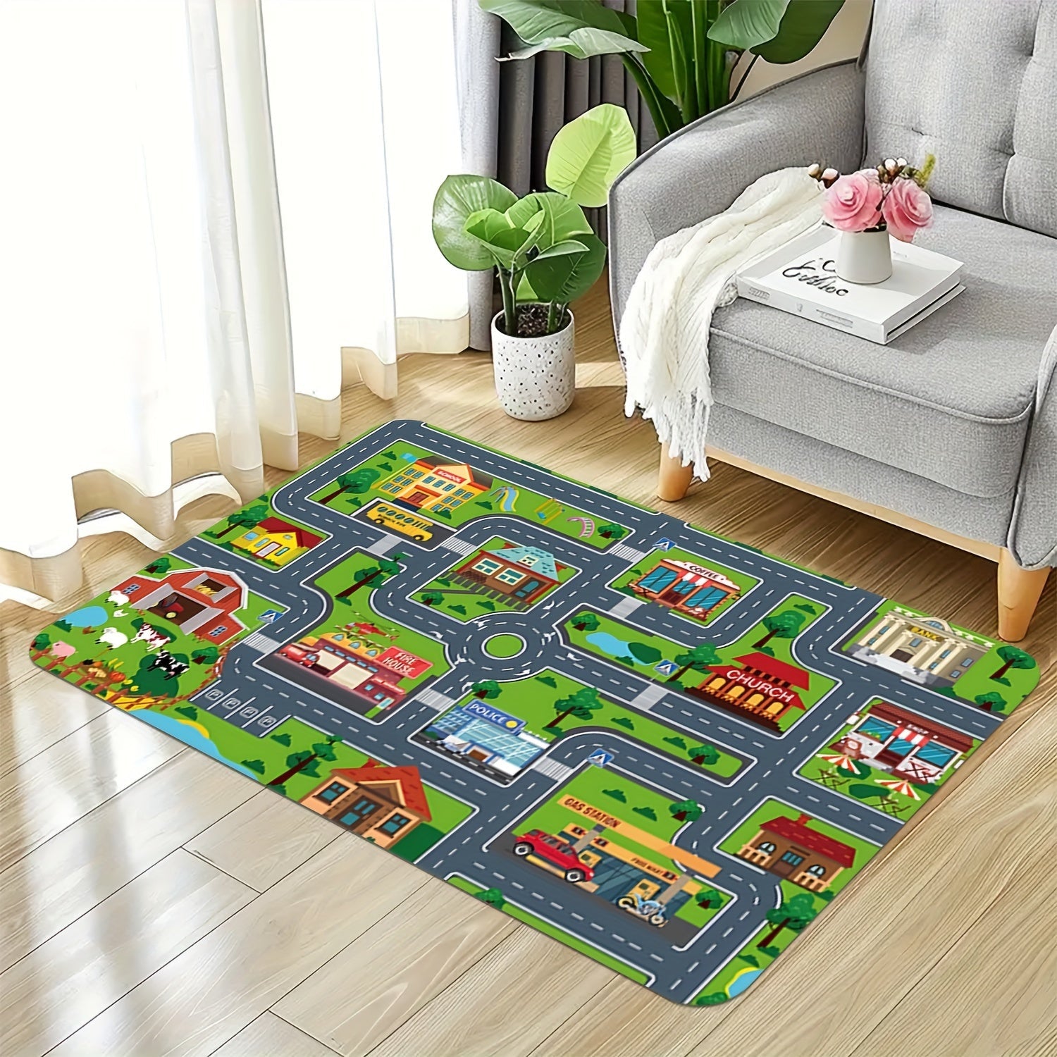 Soft Polyester Car Track Game Mat for Living Room Bedroom or Office