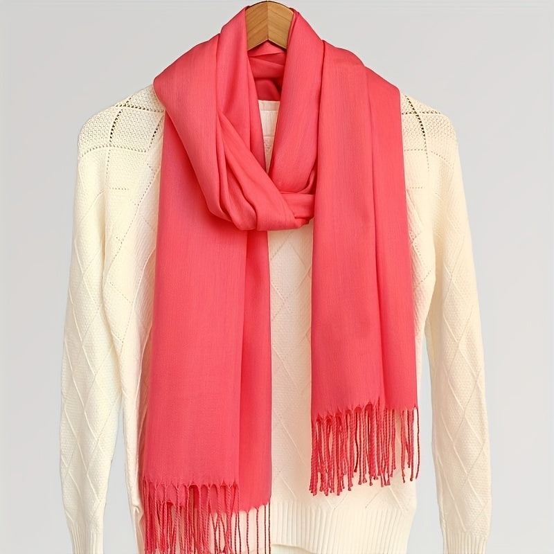 Unisex Solid Color Wool Scarf with Tassels Warm Winter Autumn Accessory