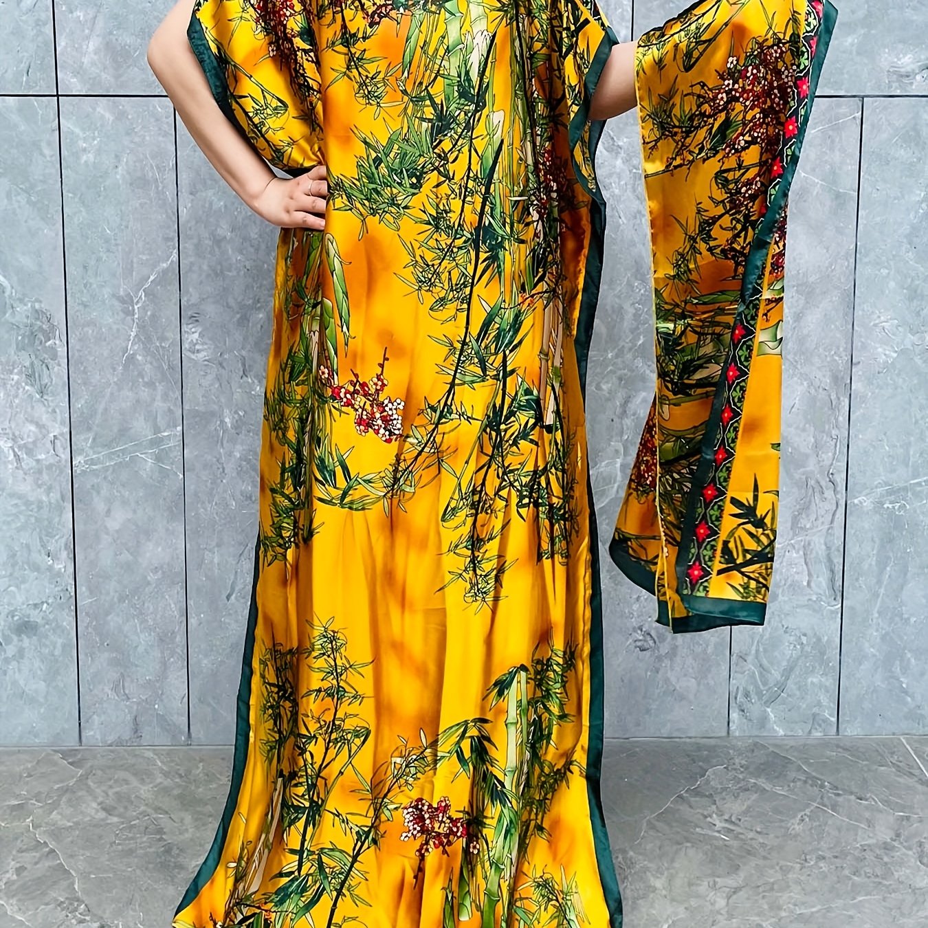 Women's Plus Size Floral Print Kaftan Dress with Short Sleeves