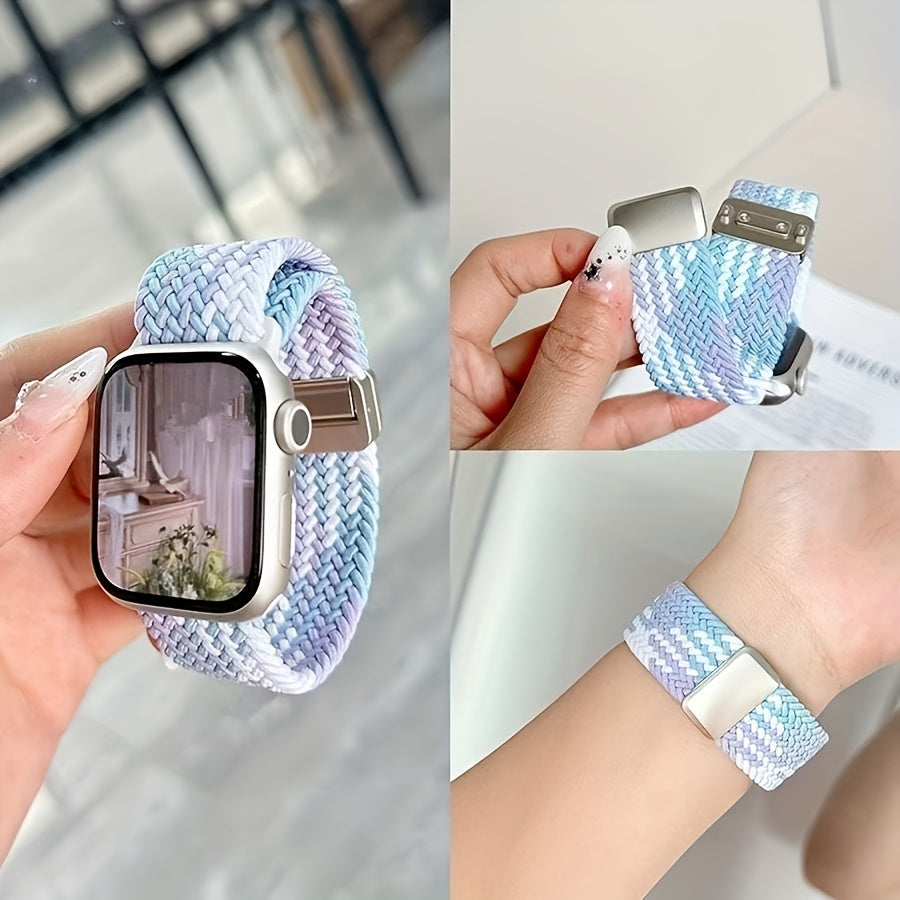 Nylon Watch Strap for Apple iWatch Series 1-9 Magnetic Snap Buckle Loop Compatible with 38mm to 49mm Sizes
