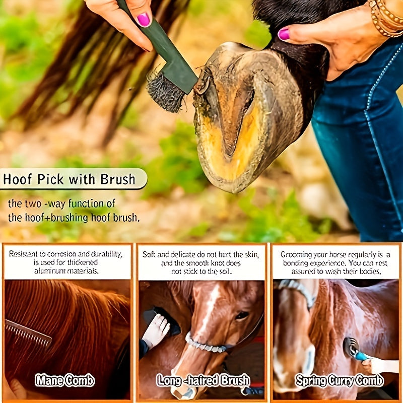 10-Piece Horse Grooming Kit PP Material Full Body Cleaning Includes Curry Comb Brushes Hoof Pick