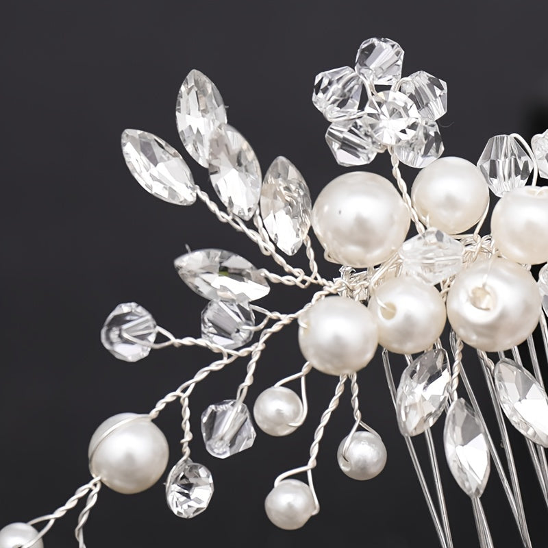 Silvery Hair Comb with Faux Pearls and Rhinestones for Wedding Bridal Hair Accessories
