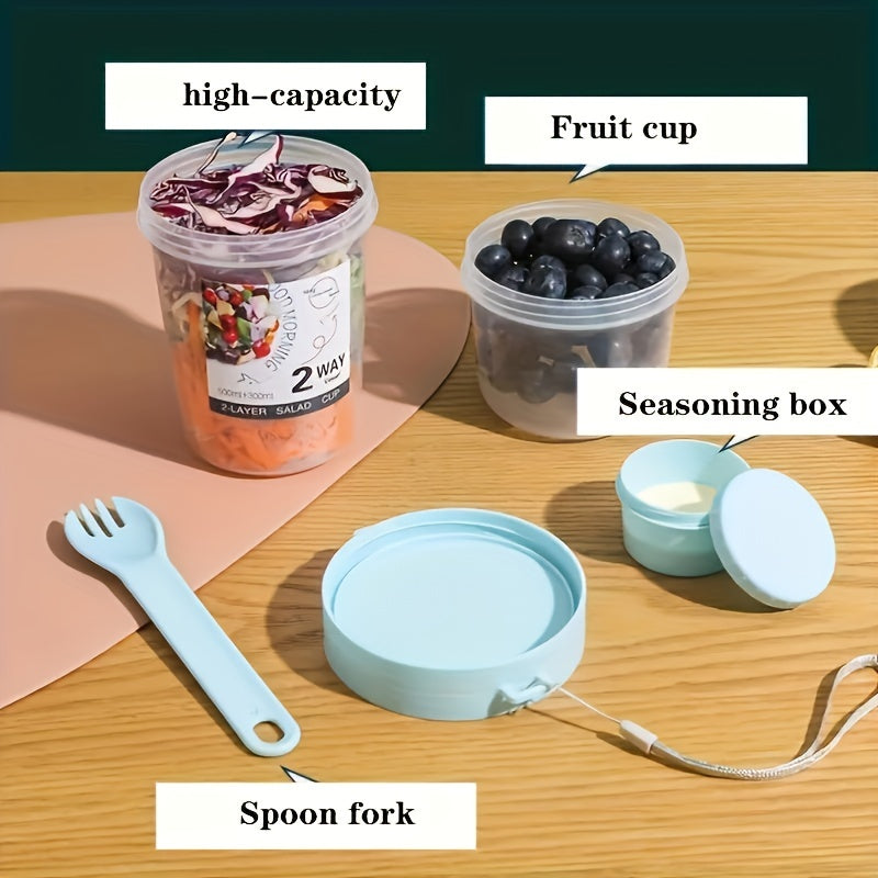 Oval-Shaped Leak-Proof Salad Container with Dressing Holder and Spoon BPA-Free Plastic