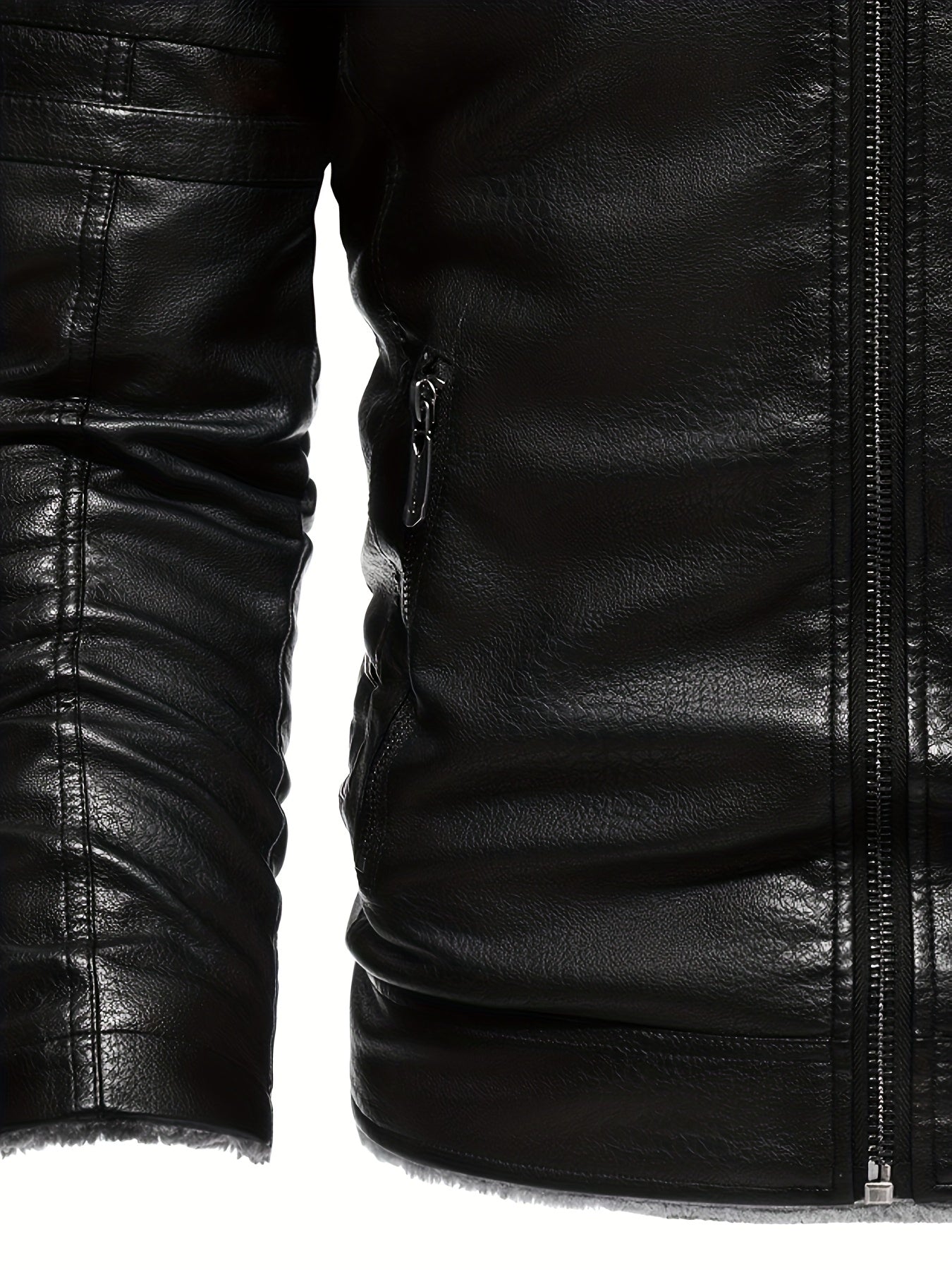Men's Faux Leather Biker Jacket with Fleece Lining Fall Winter Casual Slim Fit