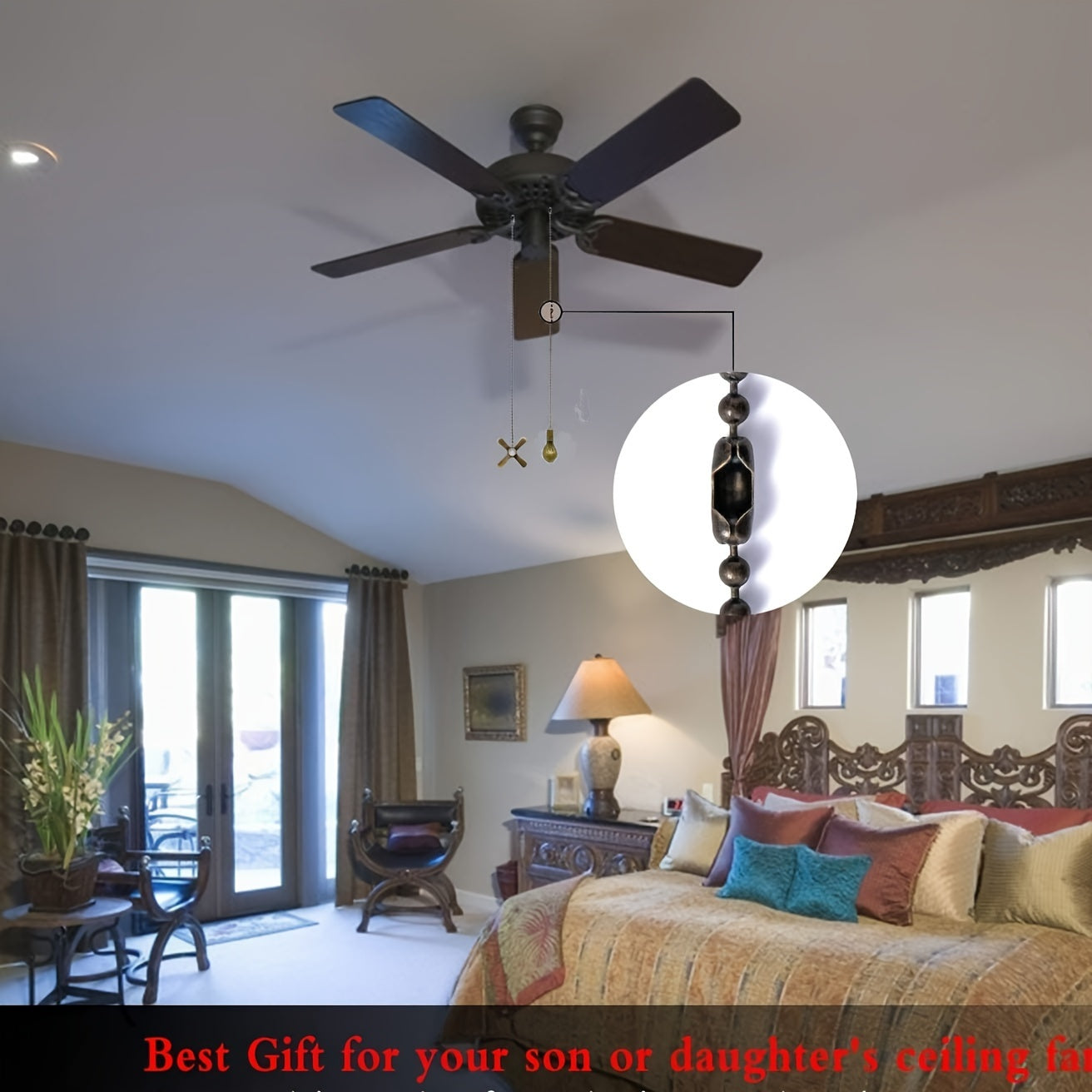 Ceiling Fan Pull Chain Set with Beaded Ball Extension Chains for Lights and Fans