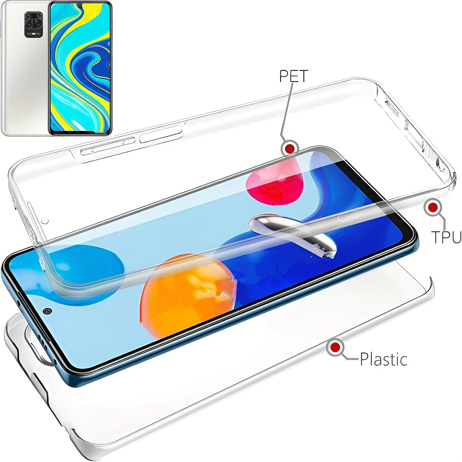 360 Full Body Phone Case for Xiaomi Models with Double Transparent Cover and Screen Protector