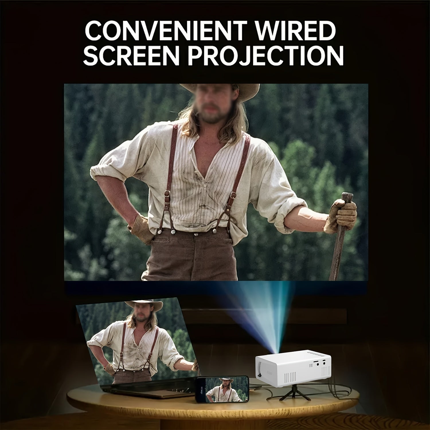 Mini Portable Projector 1080P Native Resolution 320P with Curtain Stand for Home Theater and Family Use