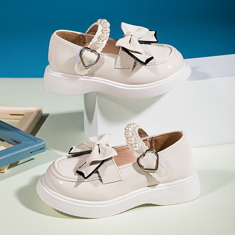 Girls' Mary Jane Flats Spring Autumn Casual Shoes with Bow Microfiber Leather