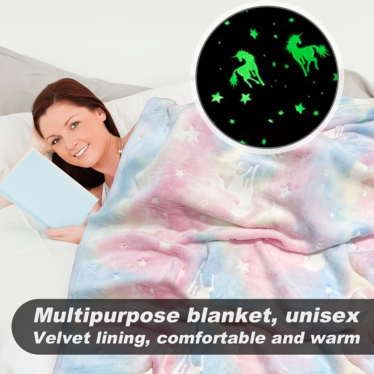 Glow in the Dark Flannel Fleece Blanket with Christmas Tree Print Cozy All-Season Home Decor