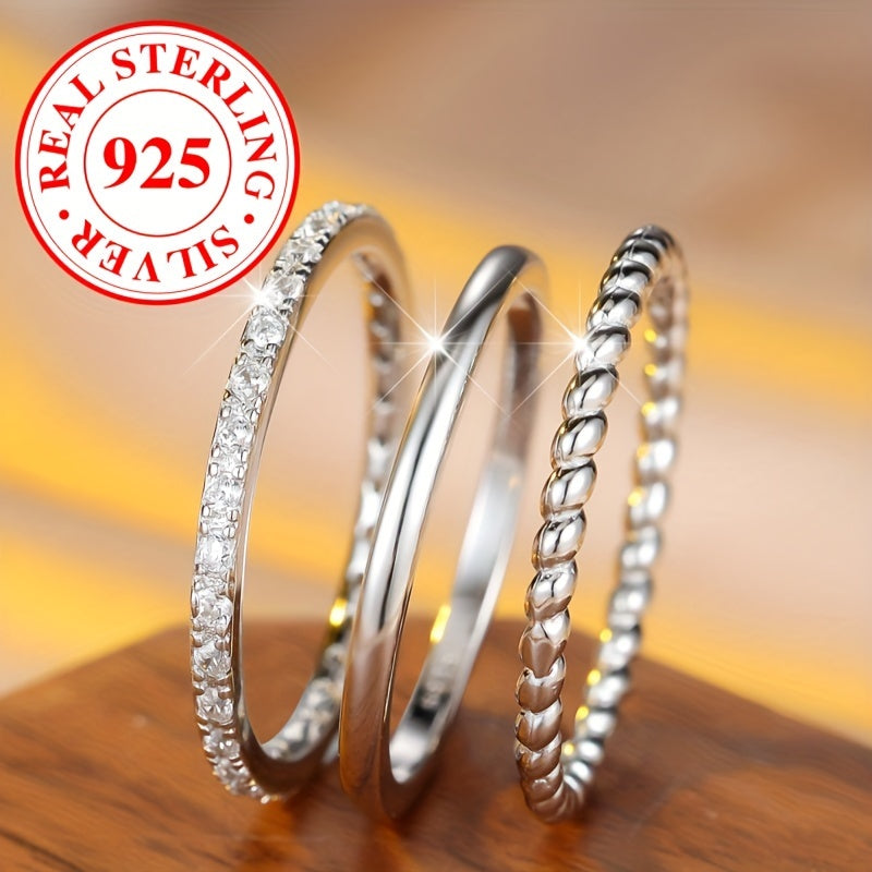 Sterling Silver Ring with White Diamond and Rope Knot Design for Women