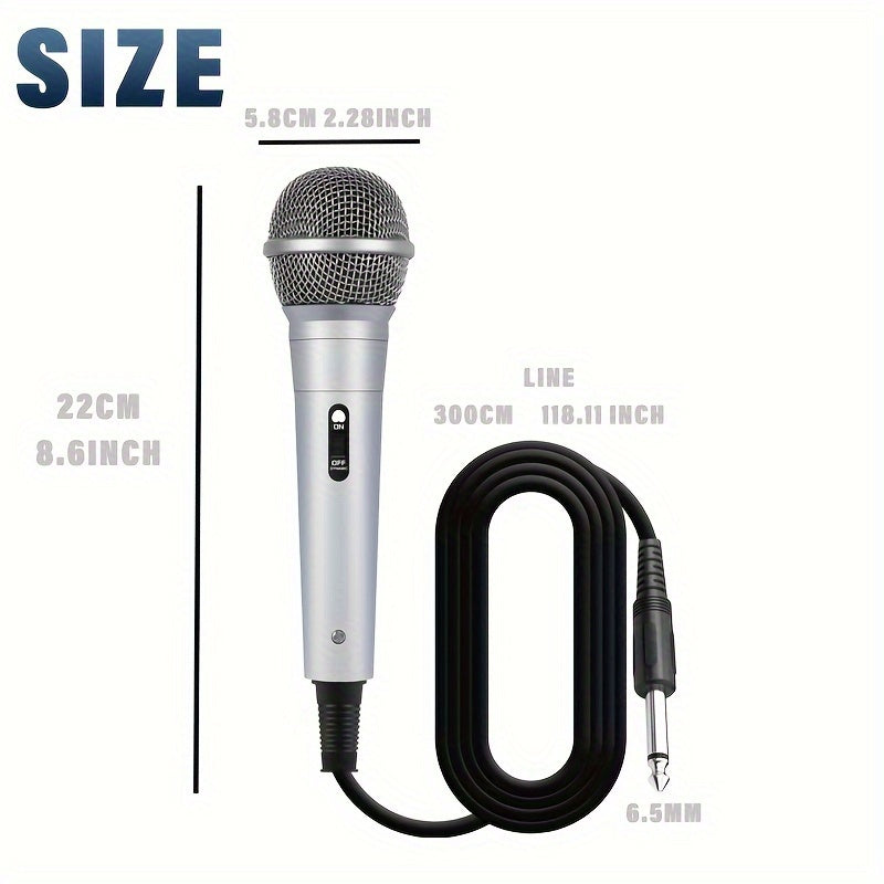 Wired Dynamic Microphone for Karaoke Singing Instruments 6.35mm Jack Gray
