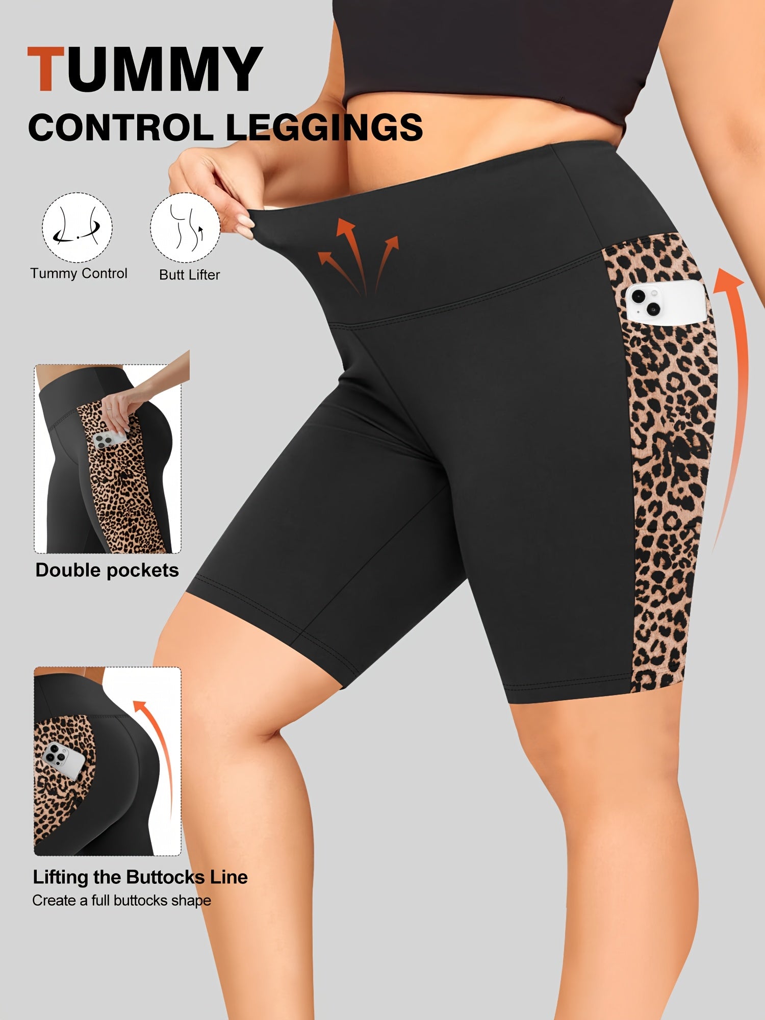 Leggings deportivos de talla grande para mujer de cintura alta, pantalones capri de yoga con estampado de leopardo