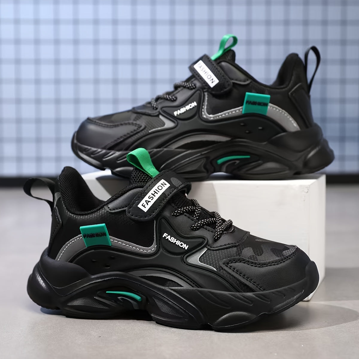 Boys Athletic Sneakers Waterproof Breathable Mesh Casual Sports Shoes Black Teal