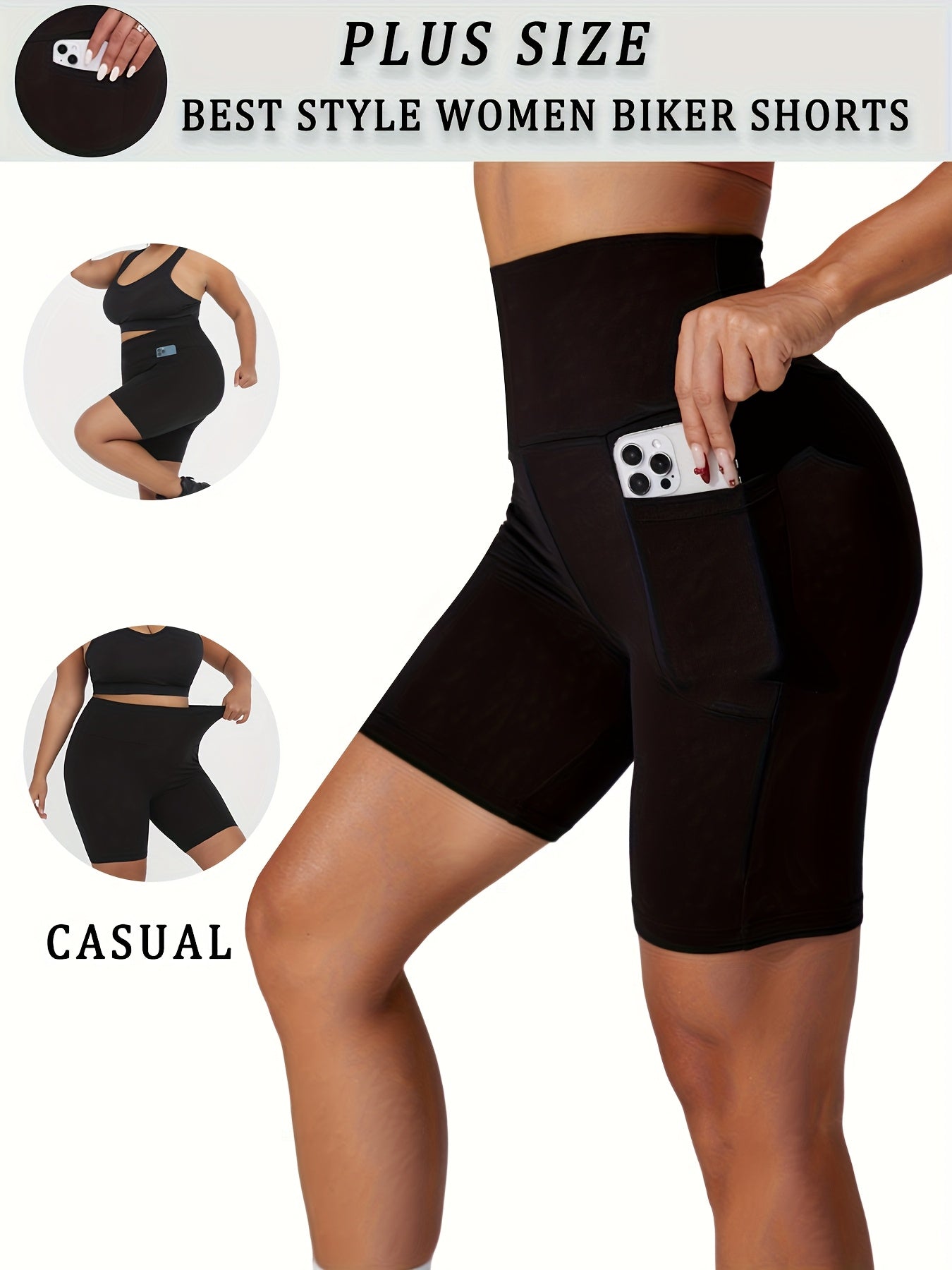 Plus Size High-Waisted Biker Shorts for Women - Vibrant Blue Tummy Control No-See-Through