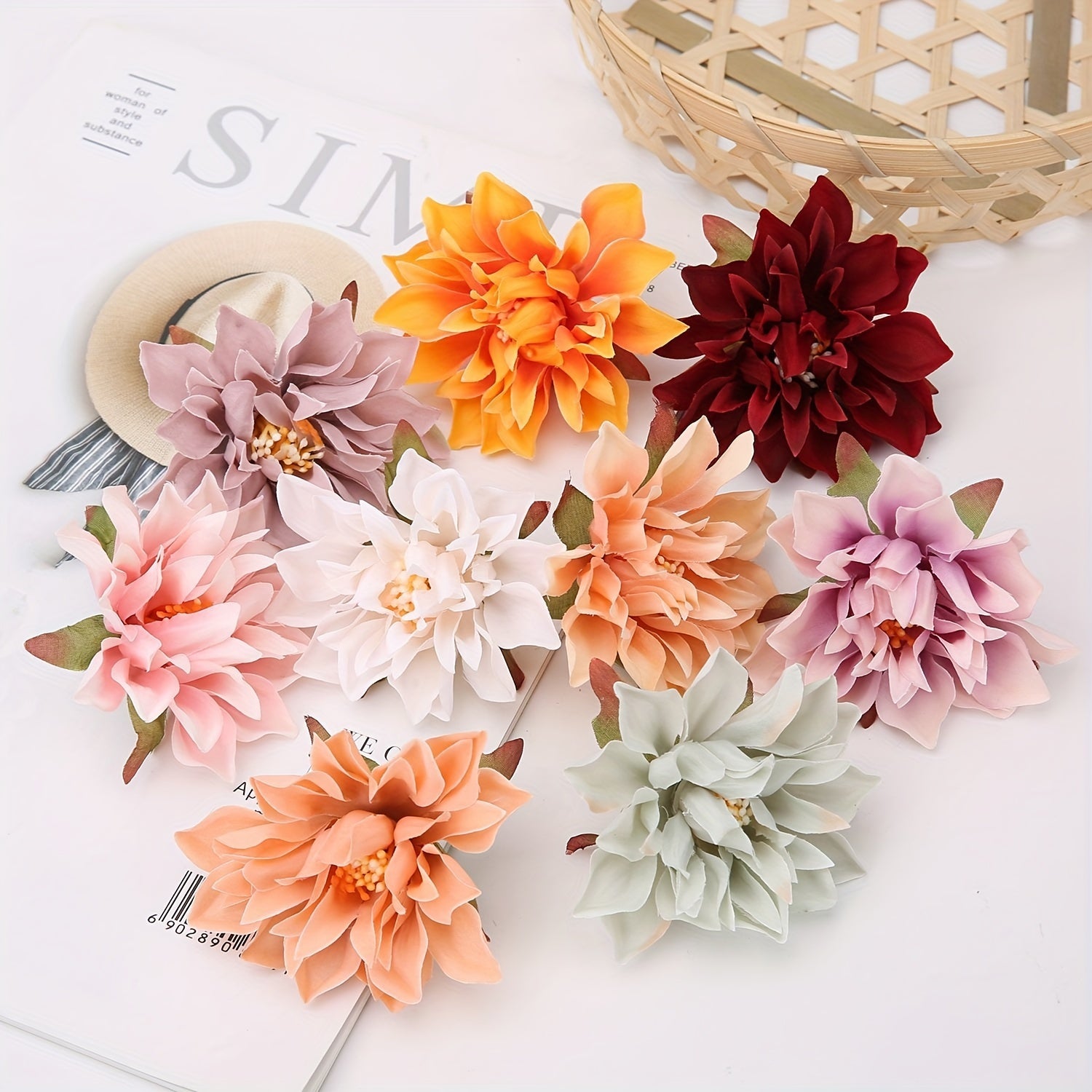 10 Handmade Chrysanthemum Silk Flower Heads for DIY Wedding Party Decor