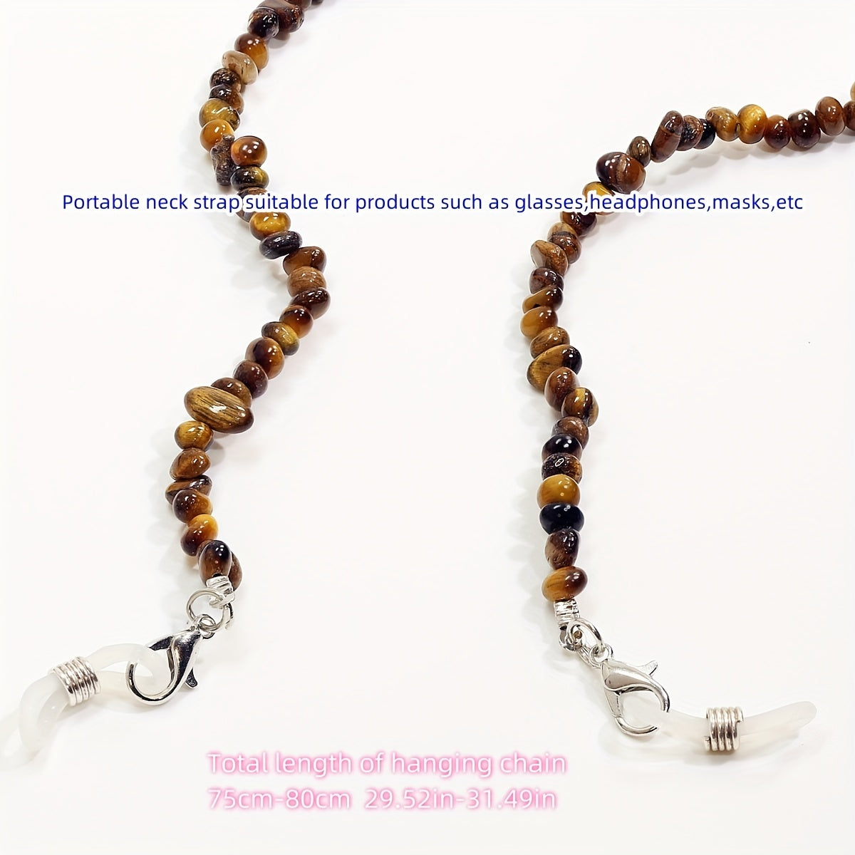 Цепочка из натуральных кристаллических чипсов с подвеской для очков и подвеской для наушников с кристаллом