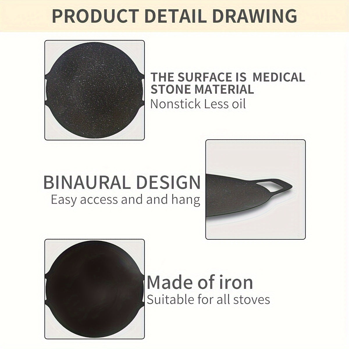 Qalayli qattiq temir BBQ tava 29.97cm, yopishqoq bo'lmagan, tutqichlar bilan, sayohat va uyda pishirish uchun