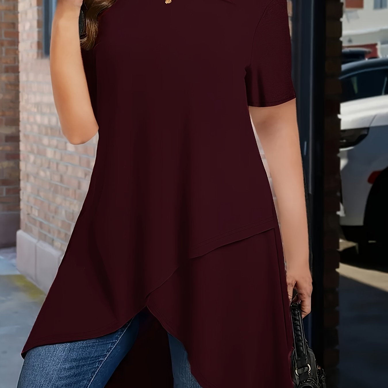 Plus o'lcham ayollar uchun yupqa fit paxta T-shirt qisqa sleeve kundalik yozgi to'liq rang