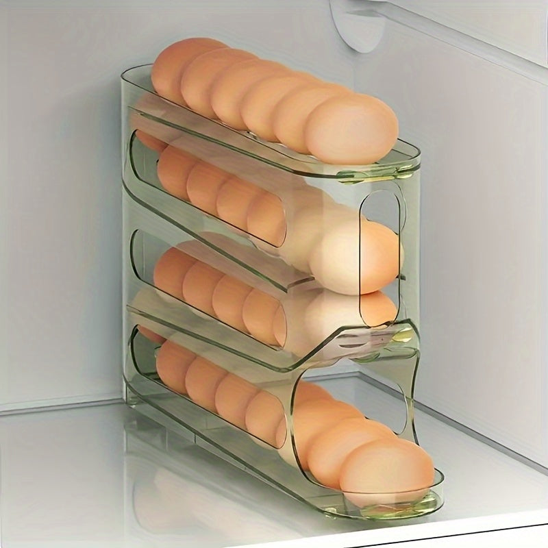 Refrigerador soporte para huevos de 4 capas caja de almacenamiento automática rodante blanco