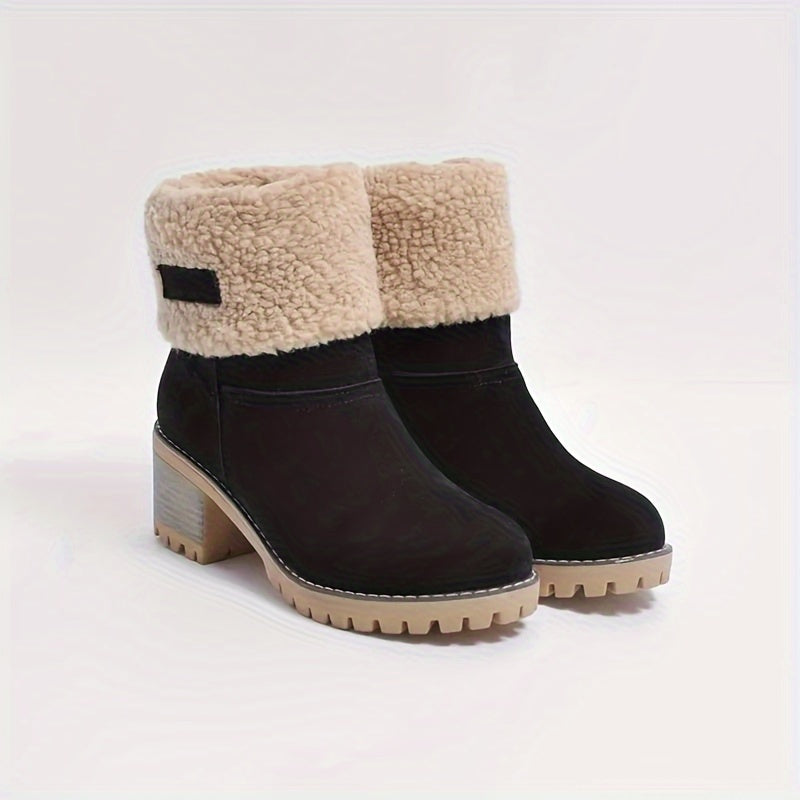 Women's Winter Ankle Boots Fleece-Lined Mid-Calf Slip-On | Warm Fabric, Rubber Sole