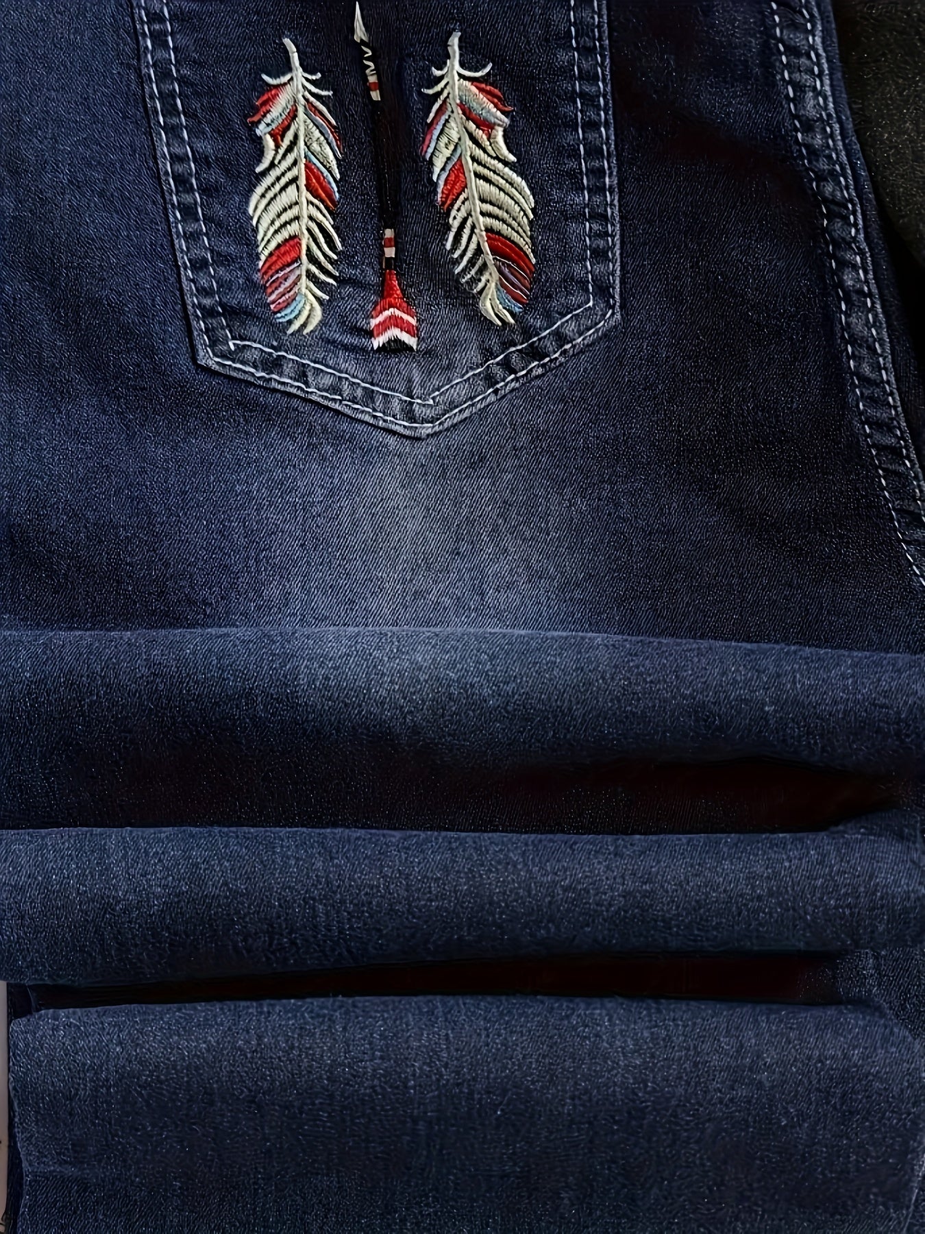 Women's Plus Size Flare Jeans High Stretch Denim Embroidery Casual Western