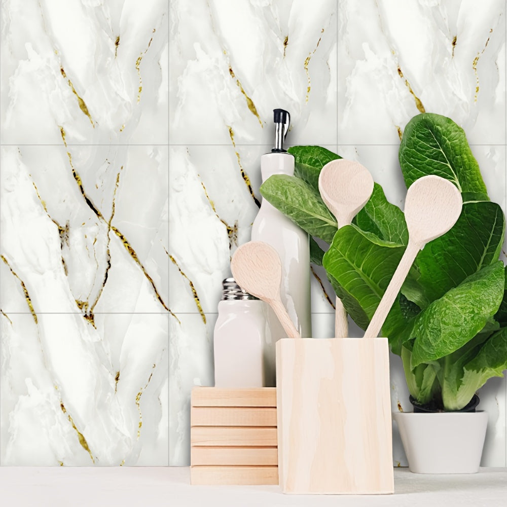 Self-Adhesive Marble Effect Wall Tile Stickers Waterproof PVC for Kitchen Bathroom Gray Gold Set