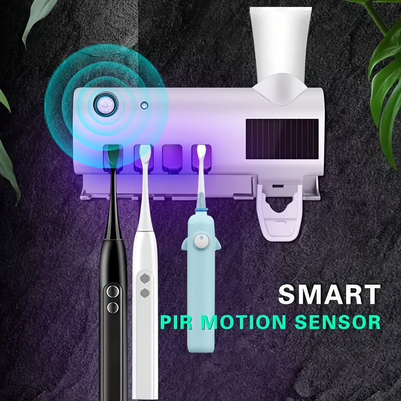 Wireless Charging Toothbrush Holder with Wall Sticker and Solar Panel for Bathroom