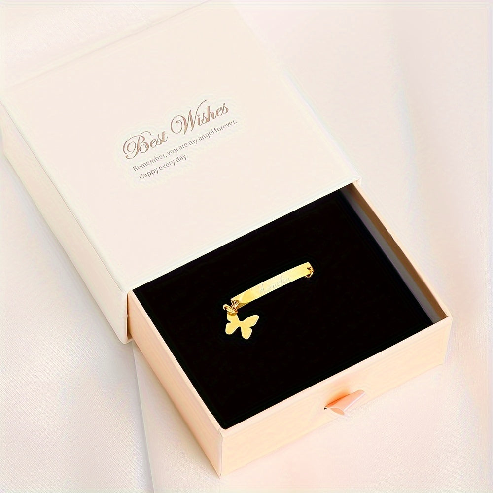 Браслет-бабочка из титанового сплава с гравировальной планкой для дней рождения и юбилеев