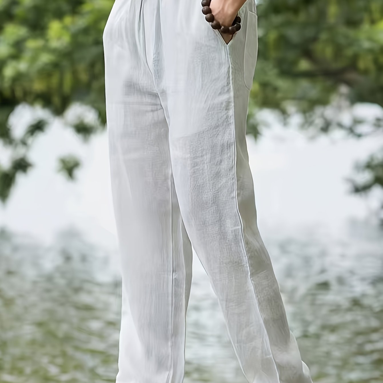 Men's Cotton Linen Blend Casual Pants Solid Color Loose Fit Regular Length for Spring Fall Running Jogging