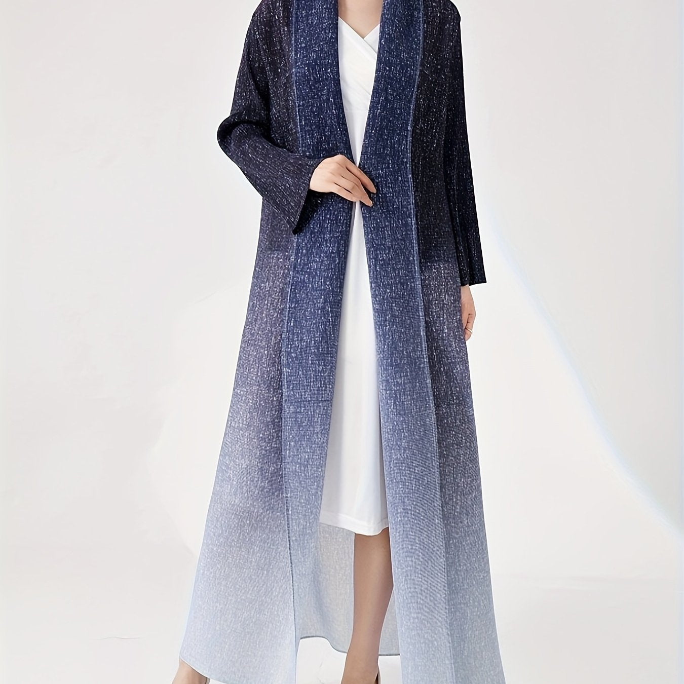 Abrigo largo de mujer con degradado, alta elasticidad y abertura frontal