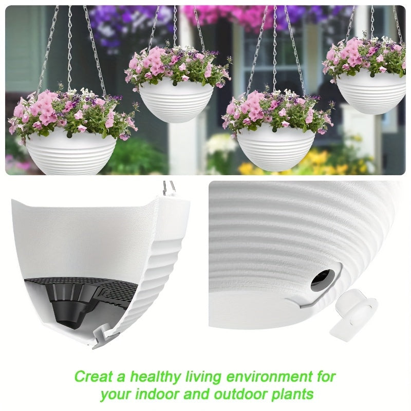 Set of 4 White Hanging Resin Planters with Drainage Holes for Indoor Outdoor Balcony Patio